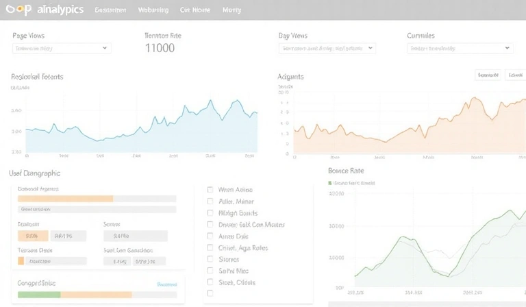 A graph showing website analytics data, with charts and numbers indicating user behavior