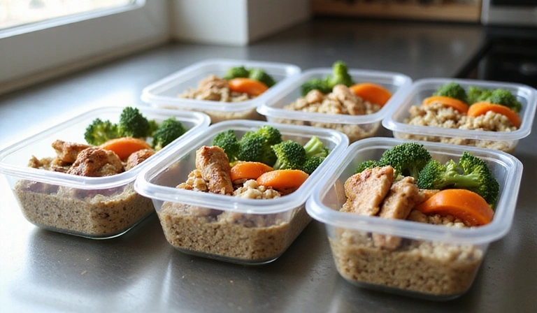 Healthy meal prep containers with fresh ingredients